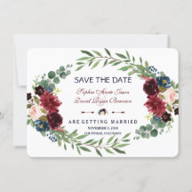 Merlot Navy Blue Floral Bloom Save the Date
