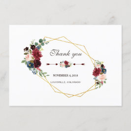 Merlot Navy Blue Floral Gold Rahmen Vielen Dank Dankeskarte