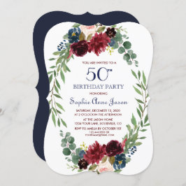 Merlot Navy Blütenblume 50. Geburtstag Einladung