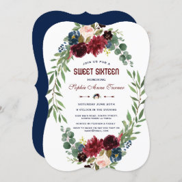 Merlot Navy Blütenblütenblüte Sweet 16 Einladung