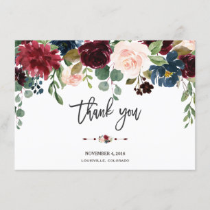 Merlot Navy Floral Wedwriting Danke