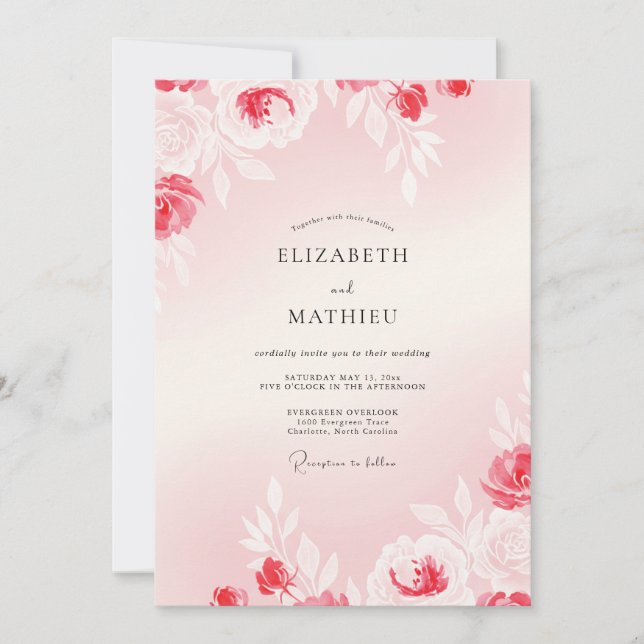 Merlot Petal Hochzeit Einladung (Vorderseite)