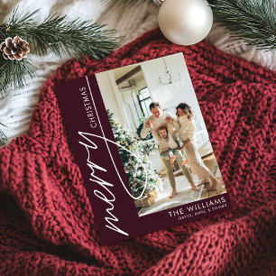 Merlot Red Modern Foto Christmas Feiertagskarte