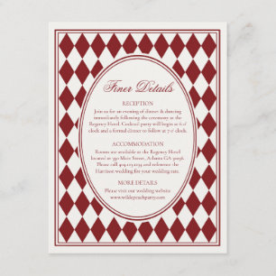 Merlot Roter Harlekin-Schachbrett-Muster Hochzeit  Begleitkarte