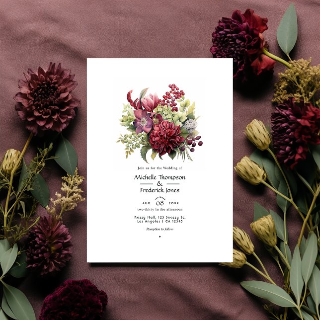 Merlot und Sage Floral Winter Wedding Einladung (Von Creator hochgeladen)