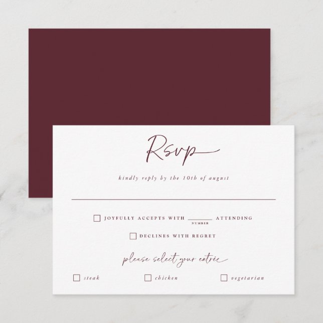 Merlot Wedding Modern Handwriting Antwort (Vorne/Hinten)