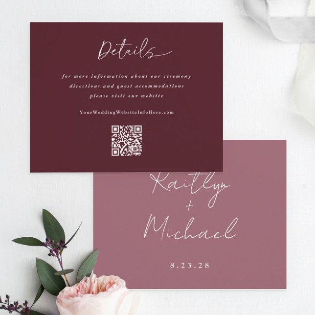 Merlot Wedding Modern Handwriting Details QR Code Begleitkarte (Von Creator hochgeladen)