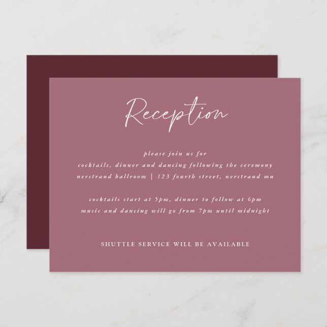 Merlot Wedding Modern Handwriting Empfang Card Begleitkarte (Vorne/Hinten)