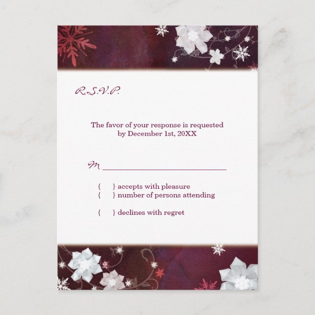 Merlot White Winter Floral Wedding RSVP Einladungspostkarte (Vorderseite)
