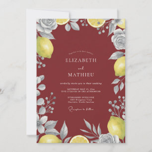 Merlot-Zitrus-Laub-Eukalyptus-Hochzeit Einladung