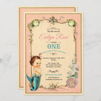 Mermaid 1. Geburtstag Einladung pink