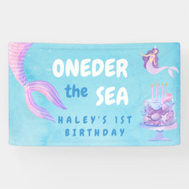 Mermaid 1. Geburtstag Eins der Meer Blue Budget Banner