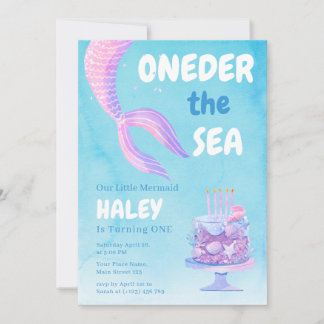 Mermaid 1. Geburtstag Eins der Meer Blue Budget Einladung