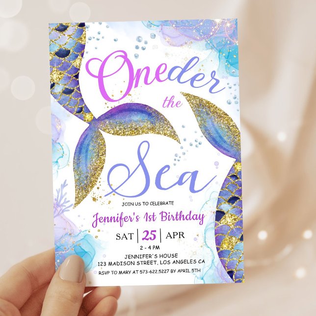 Mermaid 1. Geburtstag Invite Girl ONEder Sea Einladung (Von Creator hochgeladen)