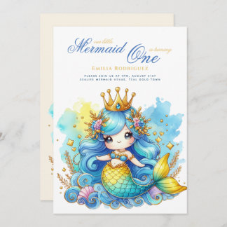 Mermaid 1. Geburtstag oder EDIT AGE Aquamarin Gold Einladung