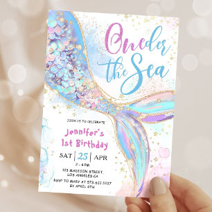 Mermaid 1. Geburtstag Party Blue Oneder Sea Einladung