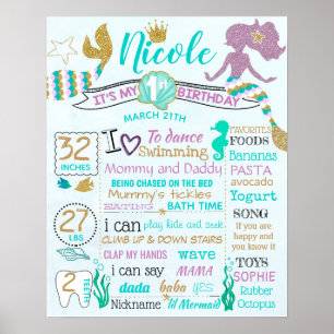 Mermaid 1. Geburtstag Zeichen Plakatbanner Poster