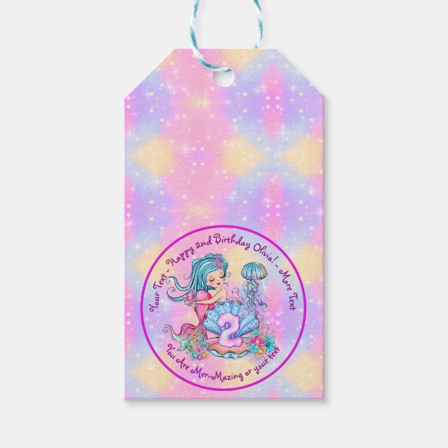 Mermaid 2. Geburtstag Ändern Text anpassen Geschenkanhänger (Vorderseite)