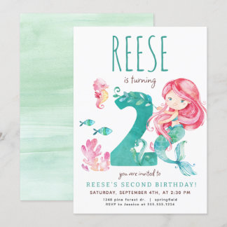 Mermaid 2. Geburtstag Einladung