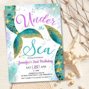 Mermaid 2. Geburtstag Party Einladung unter Wasser