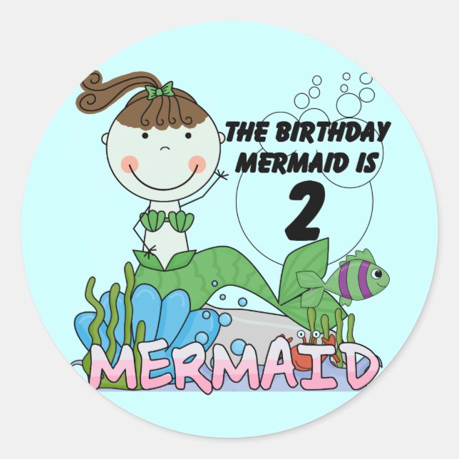 Mermaid 2. Geburtstag Tshirts und Geschenke Runder Aufkleber (Vorderseite)