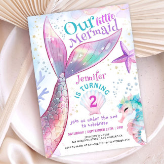 Mermaid 2. Geburtstag unter dem Meer Kleine Meerju Einladung