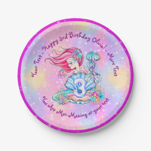 Mermaid 3. Geburtstag Ändern Text anpassen Pappteller