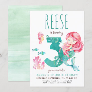 Mermaid 3. Geburtstag Einladung