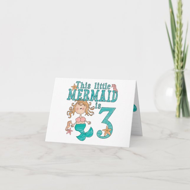 Mermaid 3. Geburtstag Einladungen (Vorderseite)