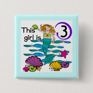 Mermaid 3. Geburtstag T Shirts und Geschenke Button
