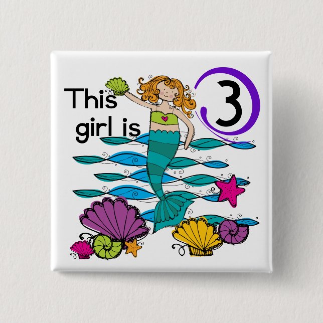 Mermaid 3. Geburtstag T Shirts und Geschenke Button (Vorderseite)