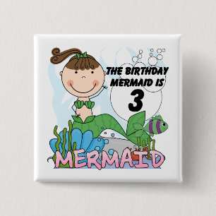 Mermaid 3. Geburtstag Tshirts und Geschenke Button