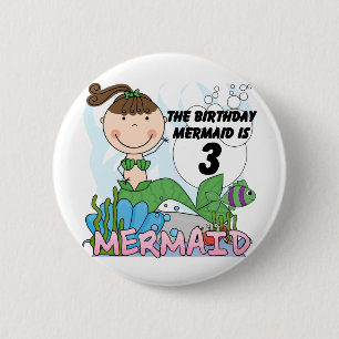 Mermaid 3. Geburtstag Tshirts und Geschenke Button