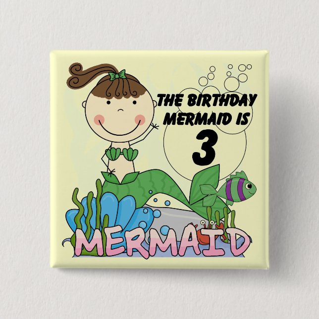 Mermaid 3. Geburtstag Tshirts und Geschenke Button (Vorderseite)