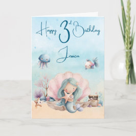 Mermaid 3rd Birthday Folded Greeting Card Karte