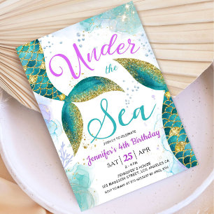 Mermaid 4. Geburtstag Party Einladung unter Wasser