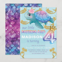 Mermaid 4. Geburtstag Pink Blue Gold Glitzer