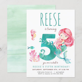 Mermaid 5. Geburtstag Einladung