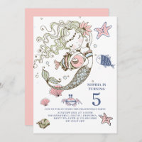 Mermaid 5. Geburtstagsparty Einladung