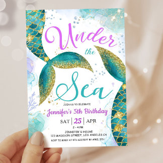 Mermaid 5. Geburtstagsparty Einladung unter dem Me
