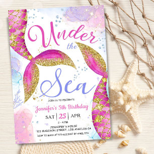 Mermaid 5. Geburtstagsparty Pink Girl Under Sea Einladung