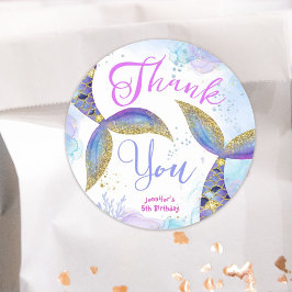 Mermaid 5th Birthday Girls Blue Gold Runder Aufkleber