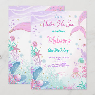 Mermaid 6. Geburtstag Einladung