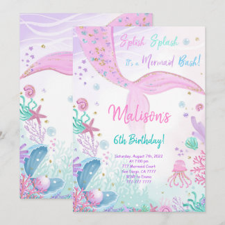 Mermaid 6. Geburtstag Kinder Einladung