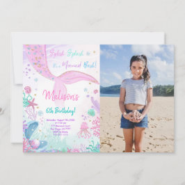 Mermaid 6. Geburtstag Kinder Einladung mit Foto
