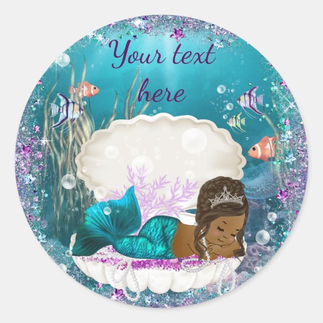 Mermaid African American Girl Baby Shower Stickers (Vorderseite)