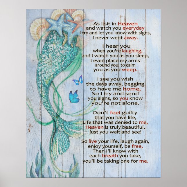 MERMAID ALS ICH IN HEAVEN Memorial Geschenke Poster (Vorne)