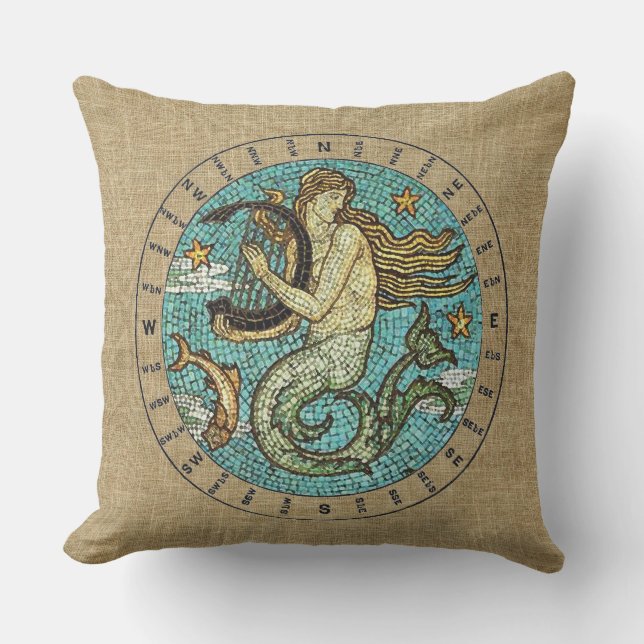 MERMAID AND COMPASS OUTDOOR PILLOW - 20" Quadrat Kissen (Vorderseite)