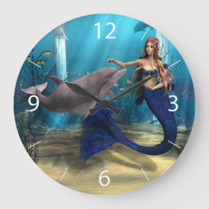 Mermaid and Dolphin Große Wanduhr