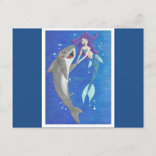 Mermaid and Shark Friends Postcard Postkarte